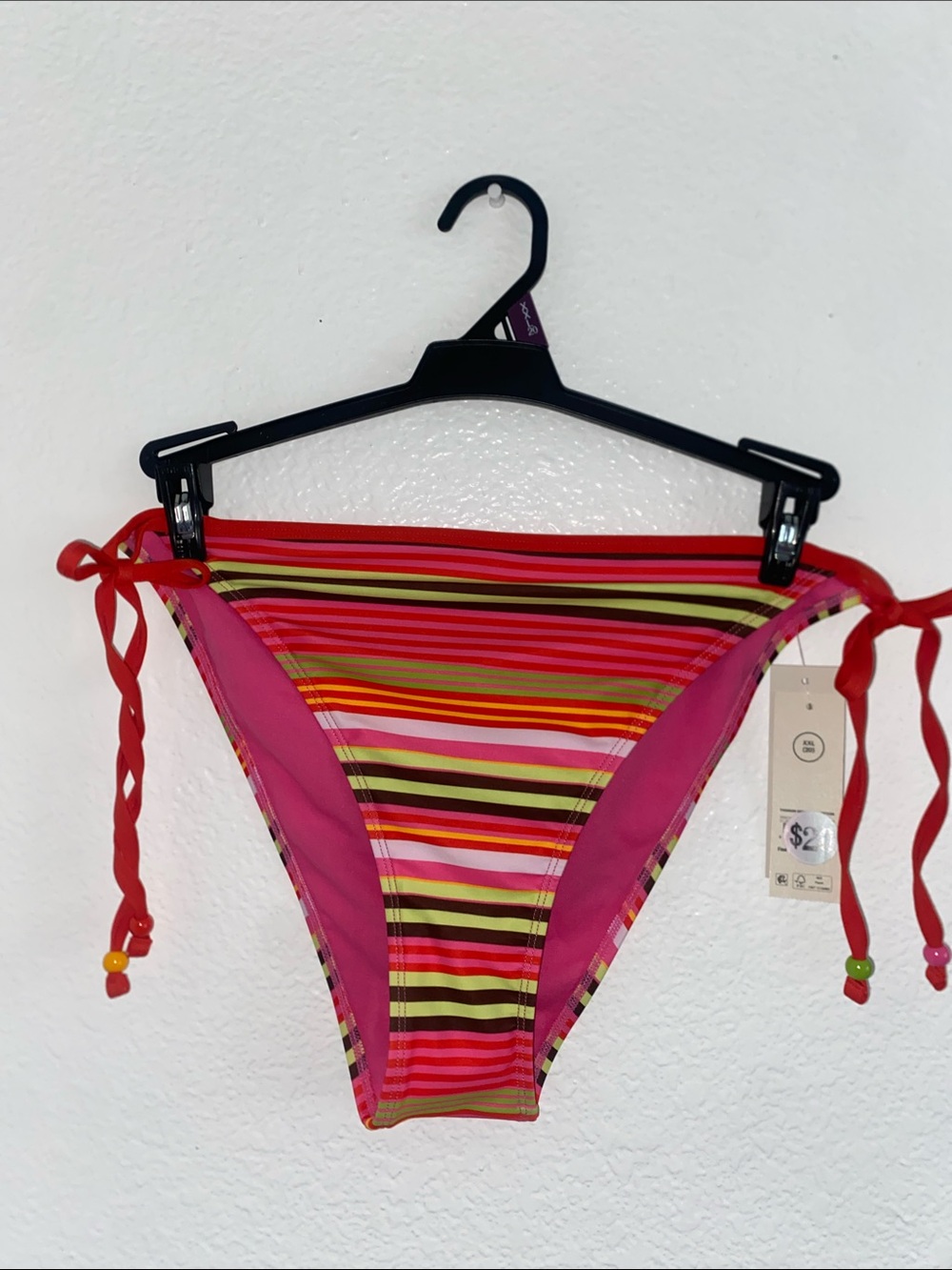 No Boundaries Pink Multi-Color Striped Tie-Side Bikini Bottoms